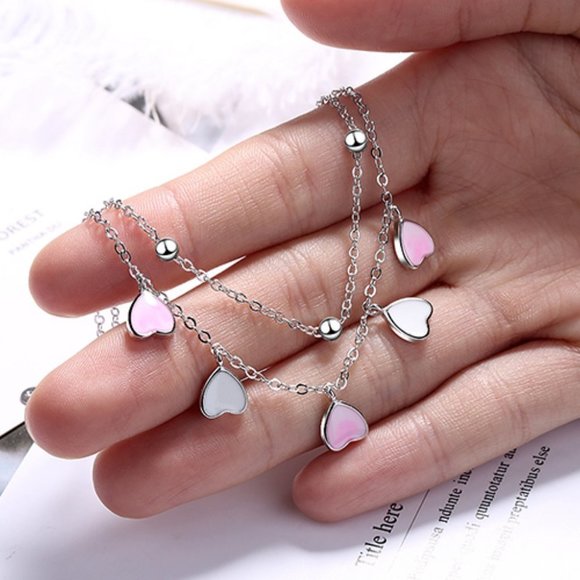 NEW 925 Sterling Silver Glazed Heart Bracelet - Picture 2 of 8